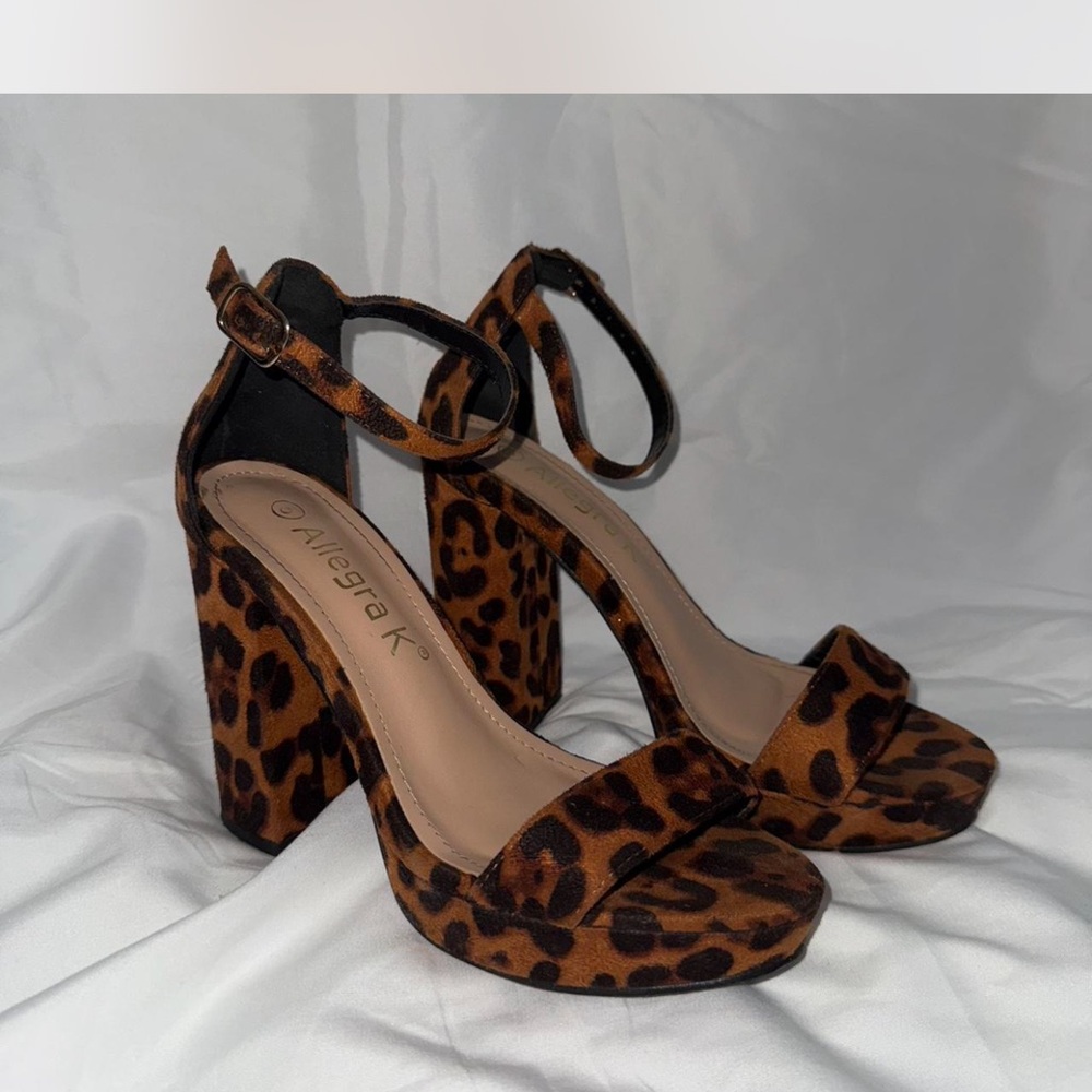 Allegra K Leopard Print Chunky Heels